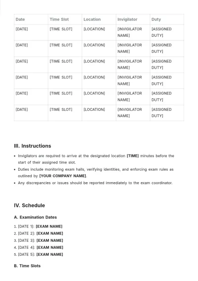Free Invigilation Duty Roster Template to Edit Online