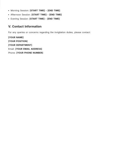 Free Invigilation Duty Roster Template to Edit Online
