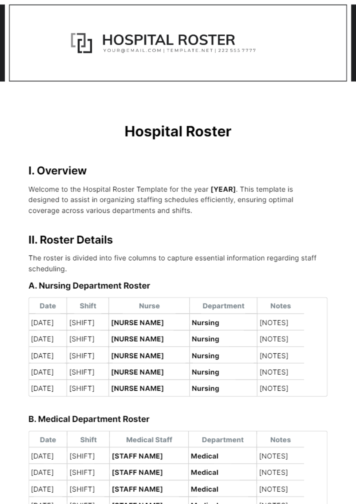Hospital Roster Template