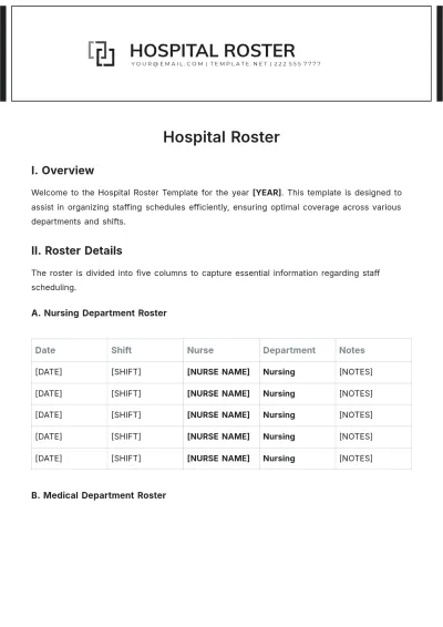 Free Hospital Roster Template to Edit Online