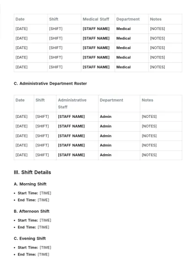Free Hospital Roster Template to Edit Online
