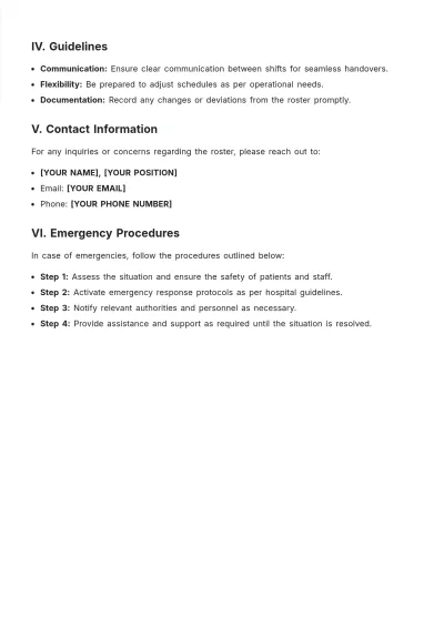 Free Hospital Roster Template to Edit Online