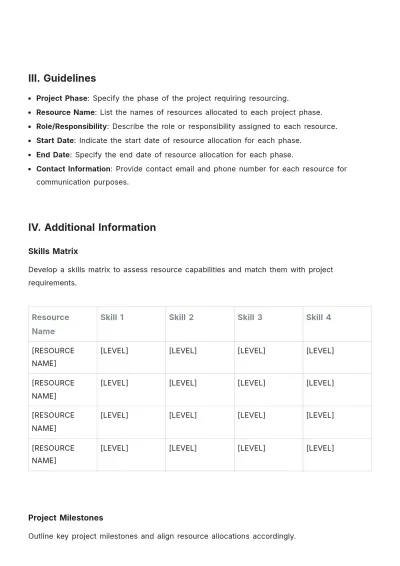 Free Project Implementation Resourcing Roster Template to Edit Online