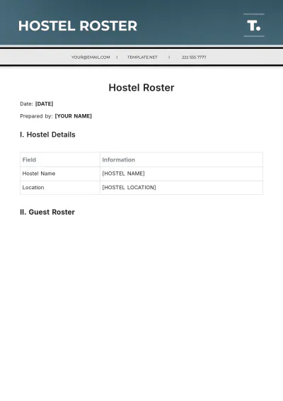 Free Hostel Roster Template to Edit Online