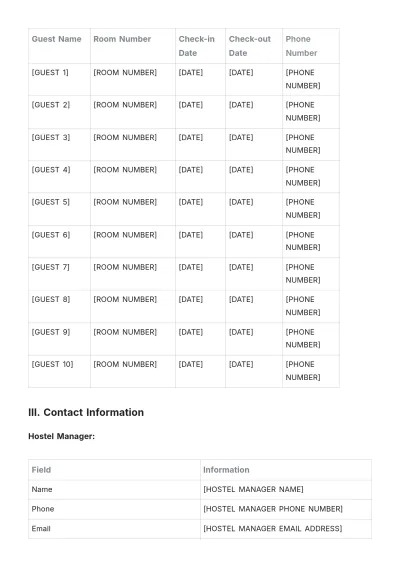 Free Hostel Roster Template to Edit Online