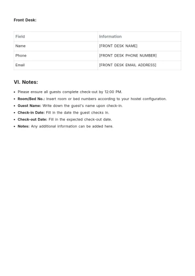 Free Hostel Roster Template to Edit Online