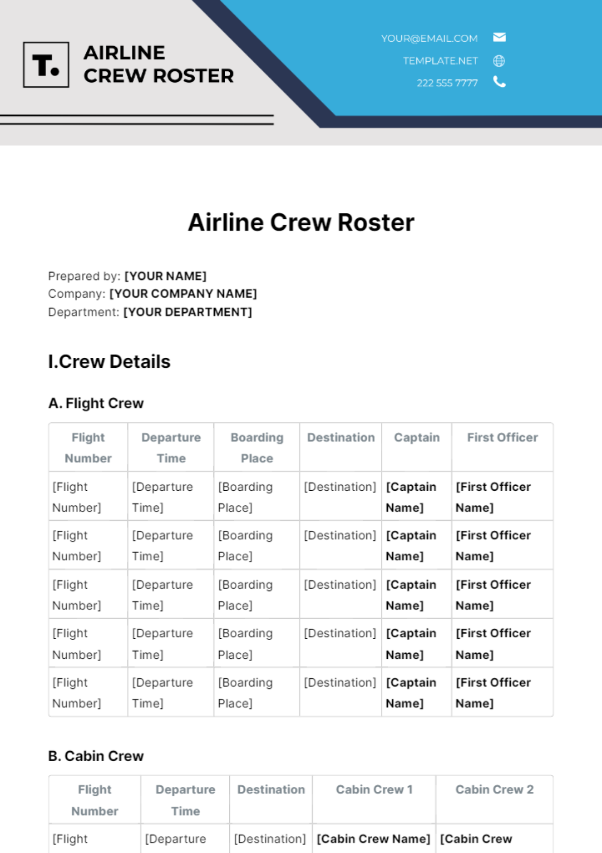 Airline Crew Roster Template
