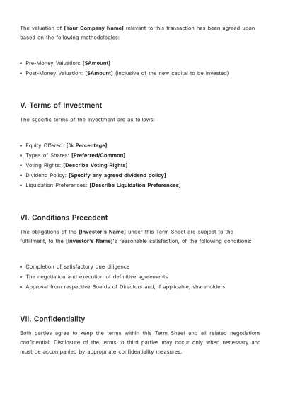 Free Business Term Sheet Template to Edit Online