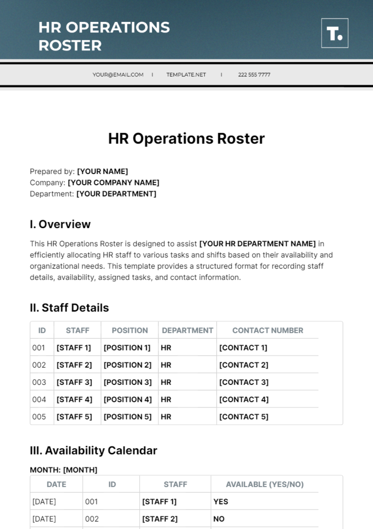 Free HR Operations Roster Template