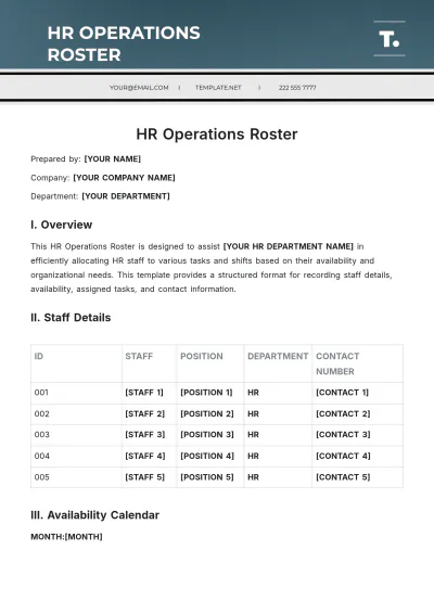 Free HR Operations Roster Template to Edit Online