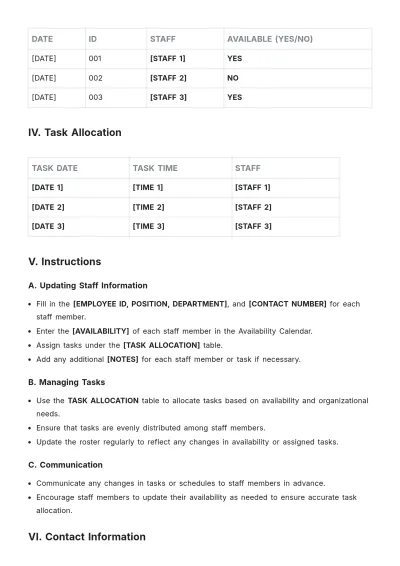 Free HR Operations Roster Template to Edit Online