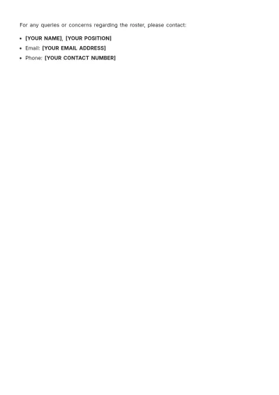 Free HR Operations Roster Template to Edit Online