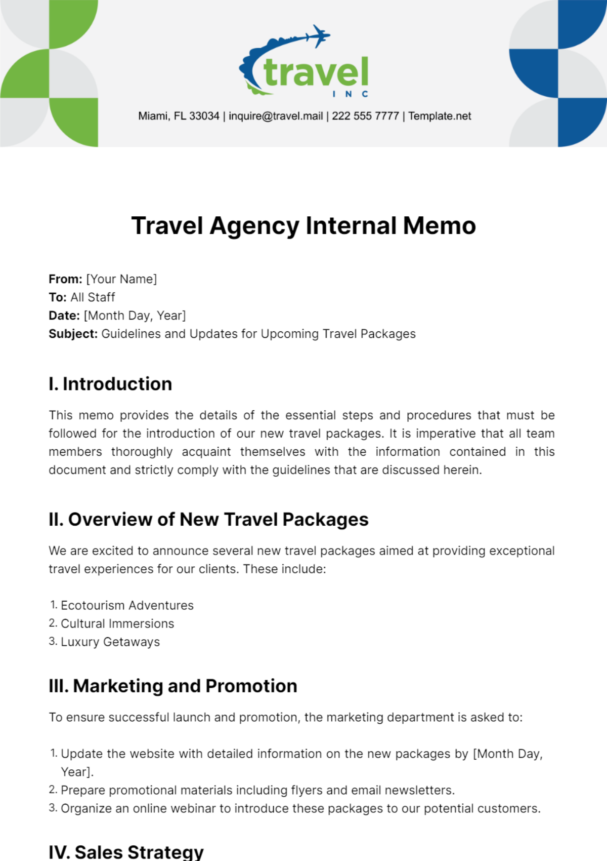 Free Travel Agency Internal Memo Template