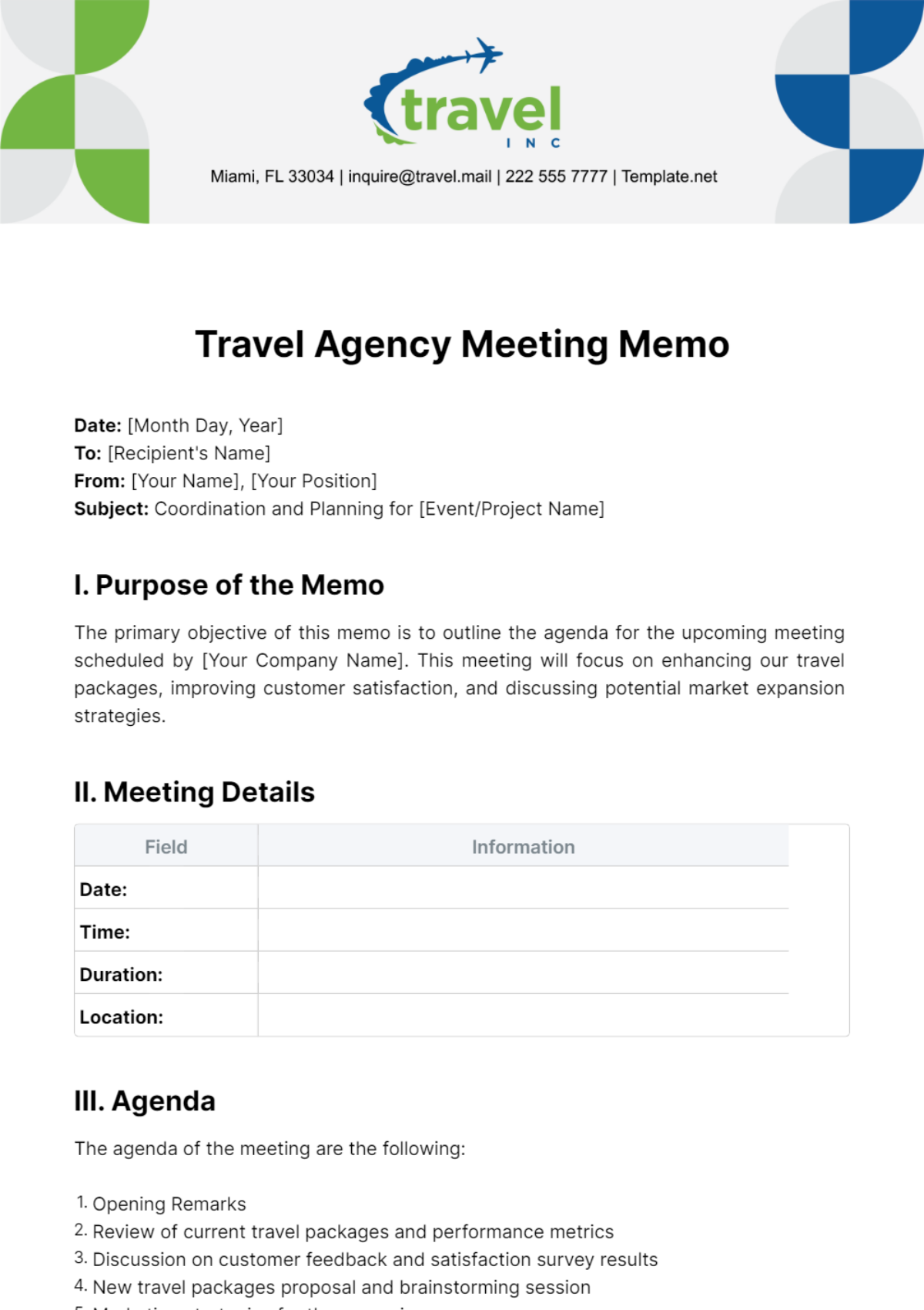Free Travel Agency Meeting Memo Template