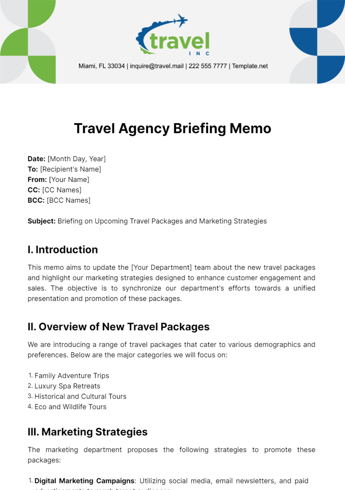 Travel Agency Briefing Memo Template