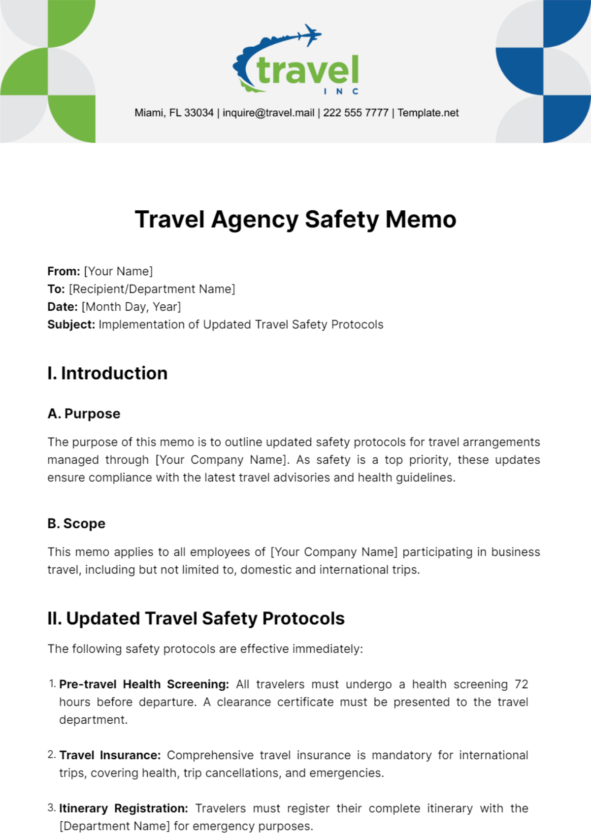 Free Travel Agency Safety Memo Template