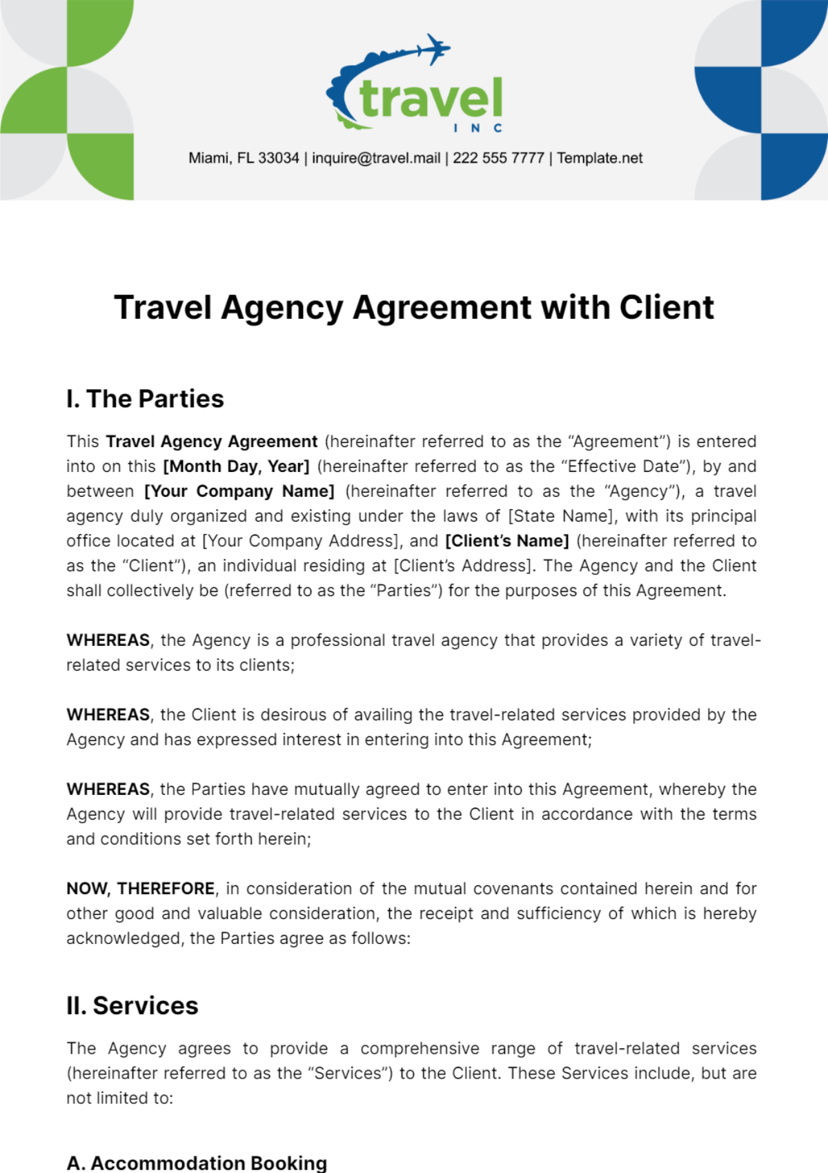 Travel Agency Agreement with Client Template