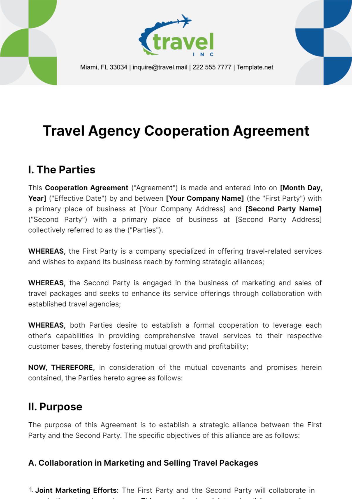 Free Travel Agency Cooperation Agreement Template