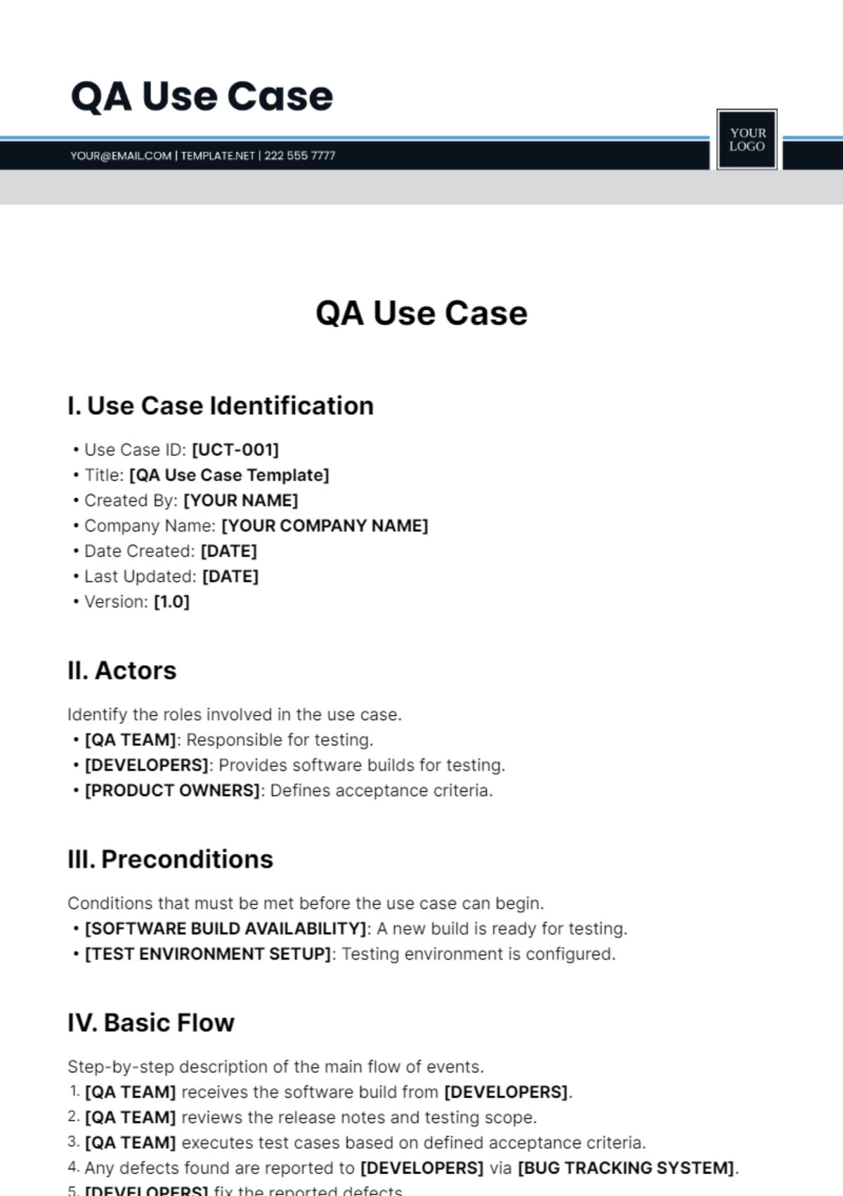 QA Use Case Template