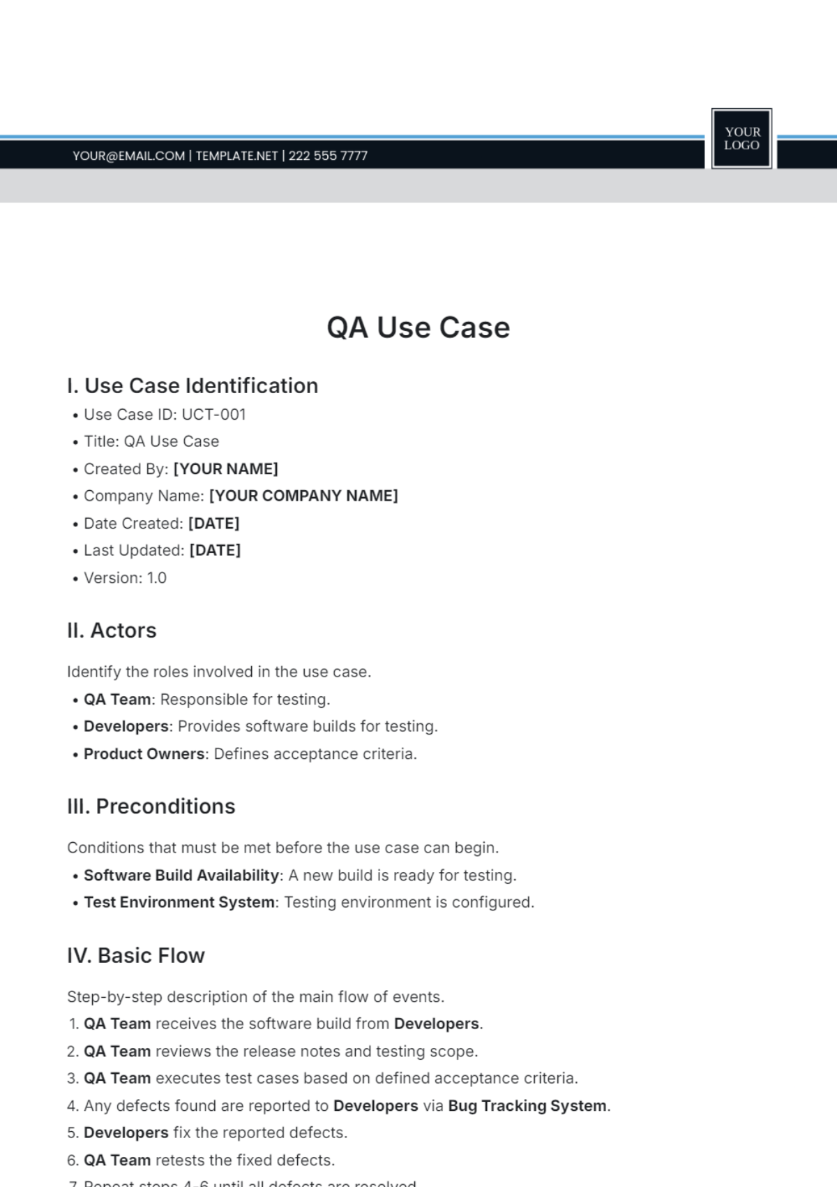 QA Use Case Template