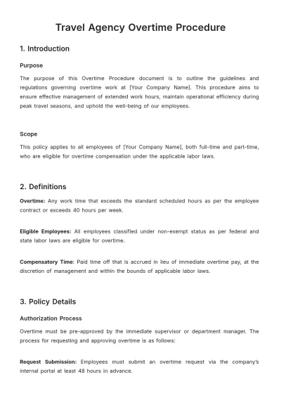 Free Travel Agency Overtime Procedure Template to Edit Online