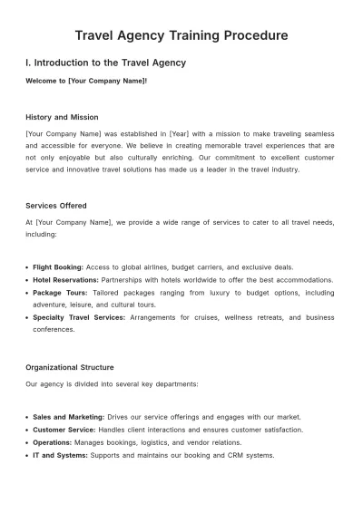 Free Travel Agency Training Procedure Template to Edit Online