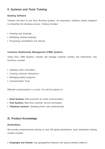 Free Travel Agency Training Procedure Template to Edit Online
