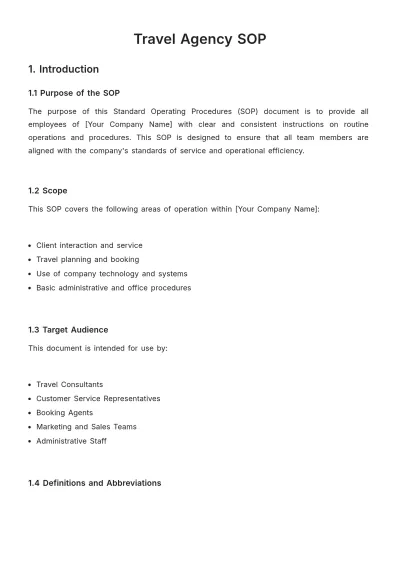 Free Travel Agency SOP Template to Edit Online