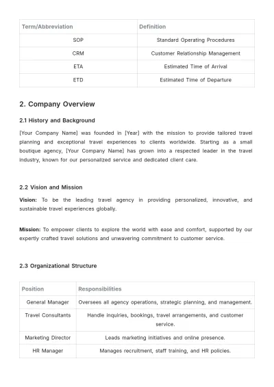 Free Travel Agency SOP Template to Edit Online