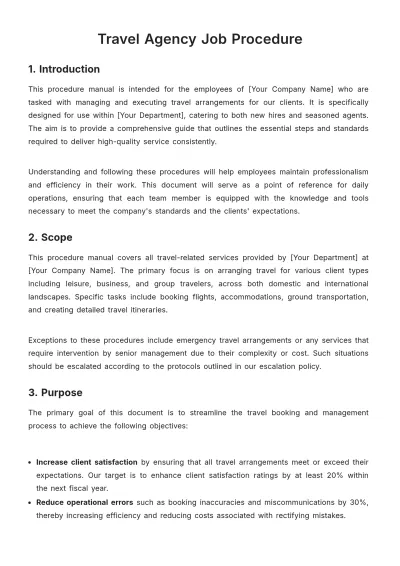 Free Travel Agency Job Procedure Template to Edit Online