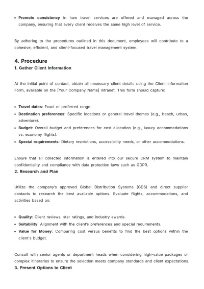 Free Travel Agency Job Procedure Template to Edit Online