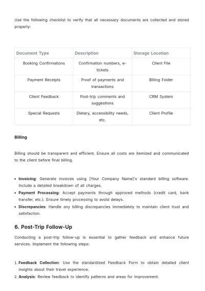 Free Travel Agency Job Procedure Template to Edit Online