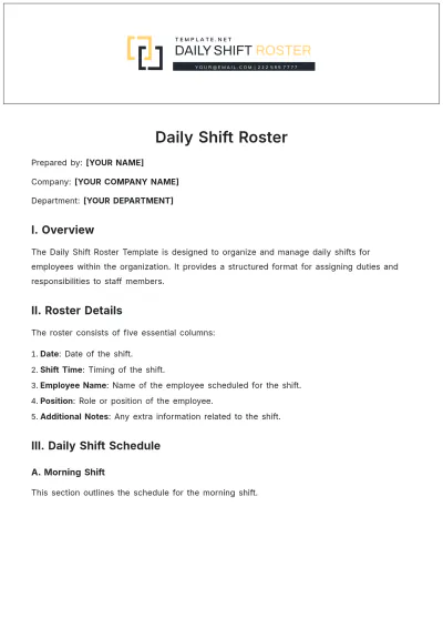 Free Daily Shift Roster Template to Edit Online