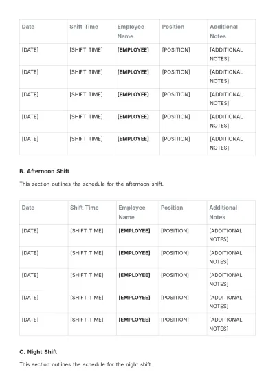 Free Daily Shift Roster Template to Edit Online
