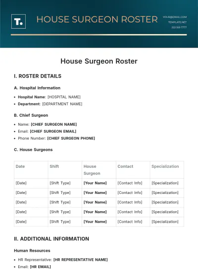 Free House Surgeon Roster Template to Edit Online