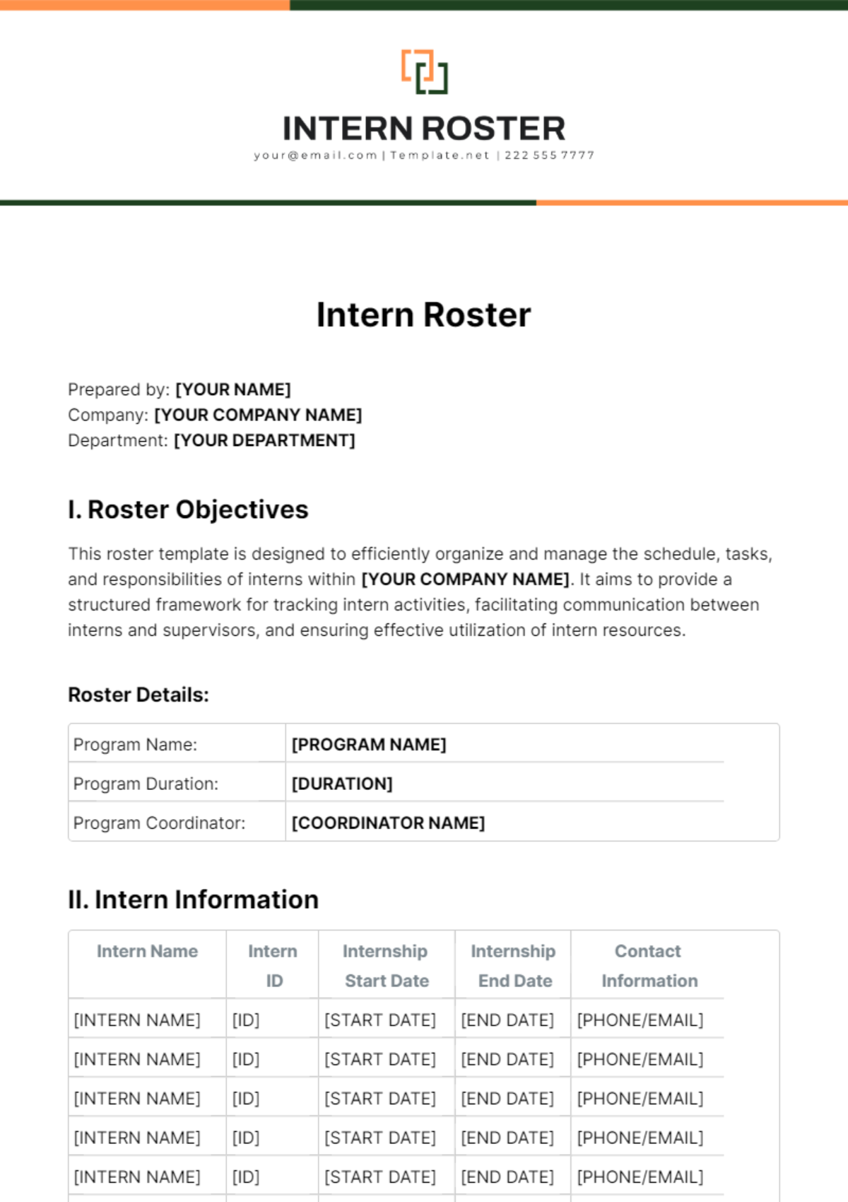 Intern Roster Template