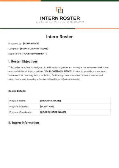 Free Intern Roster Template to Edit Online