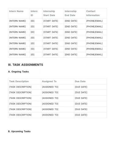 Free Intern Roster Template to Edit Online