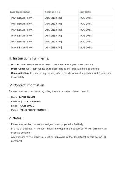 Free Intern Roster Template to Edit Online