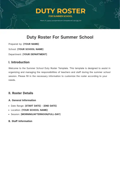 Free Duty Roster For Summer School Template to Edit Online
