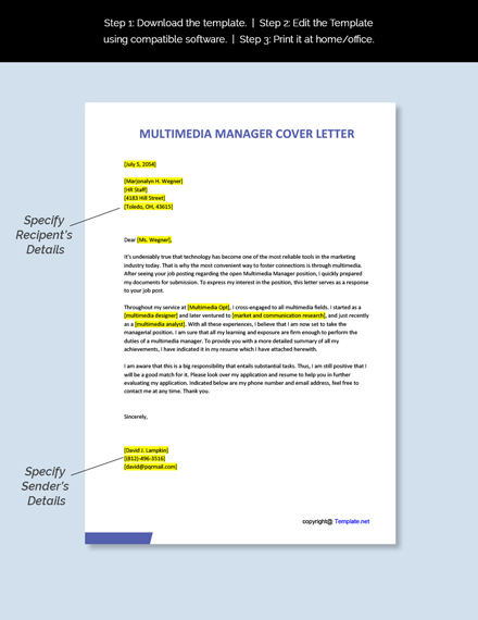 Free Multimedia Manager Cover Letter Template - Google Docs, Word ...