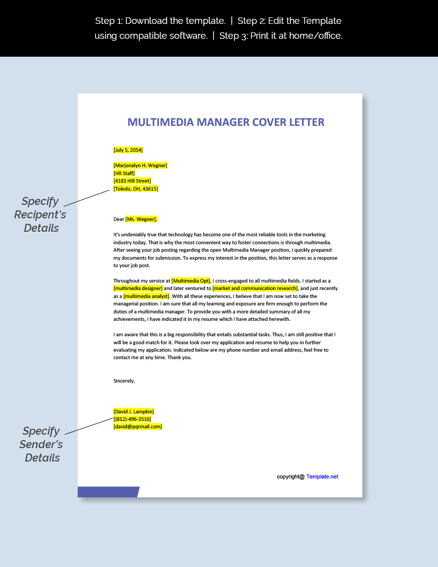 Multimedia Manager Cover Letter