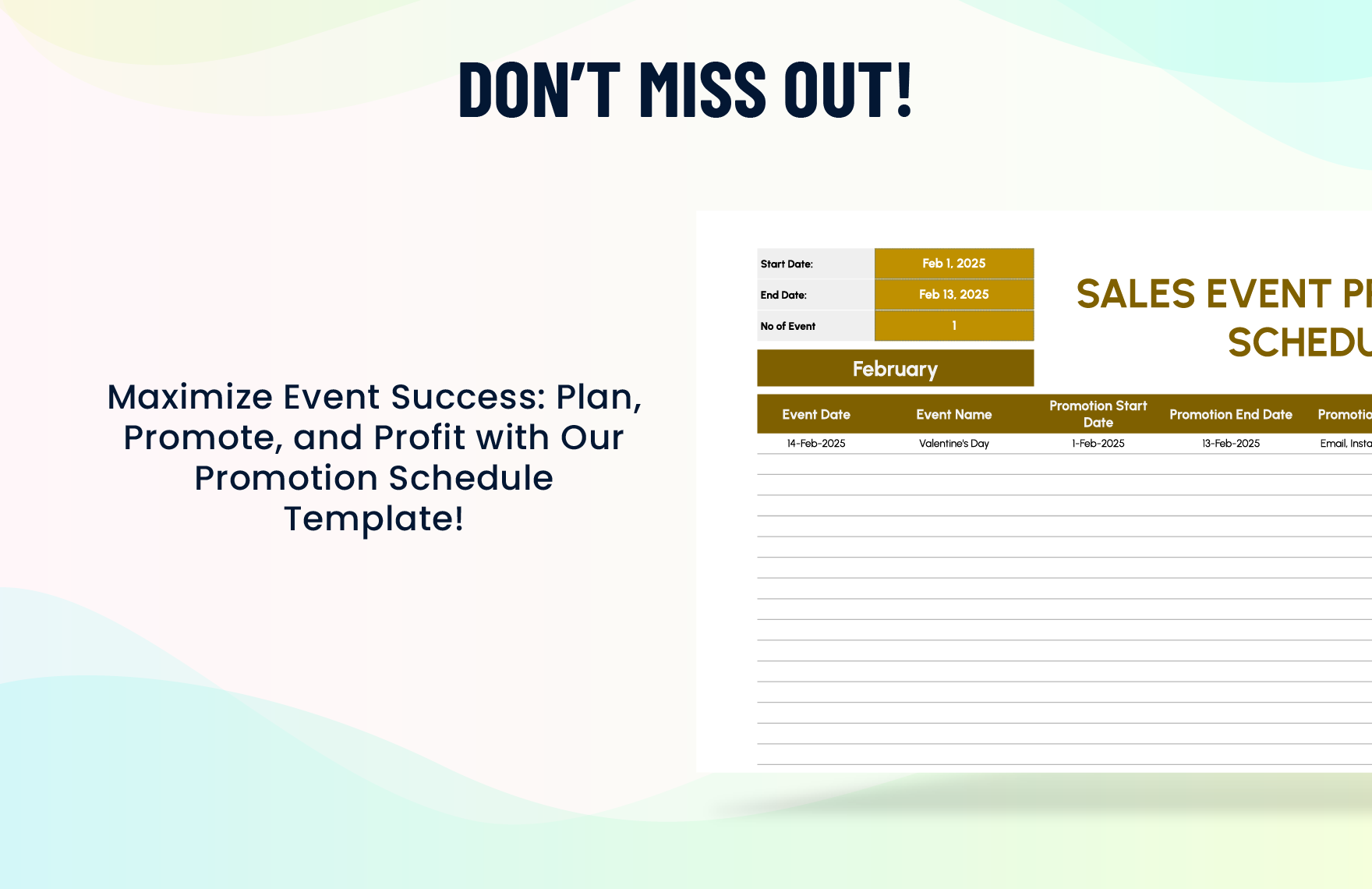 Sales Event Promotion Schedule Template
