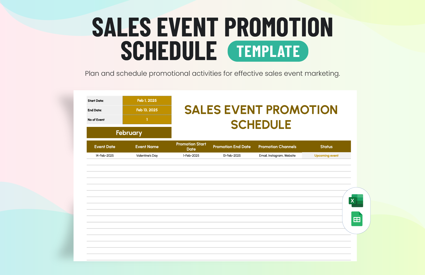 Sales Event Promotion Schedule Template in Excel, Google Sheets
