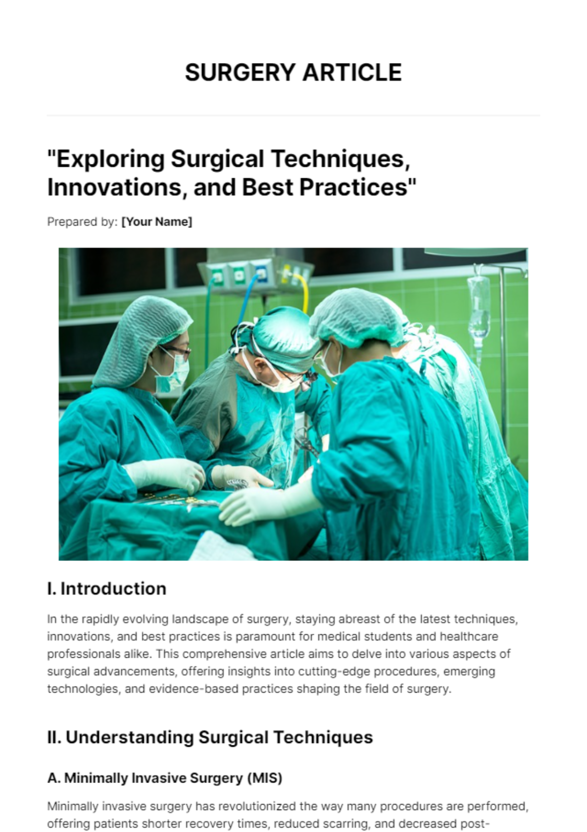 Surgery Article Template - Edit Online & Download