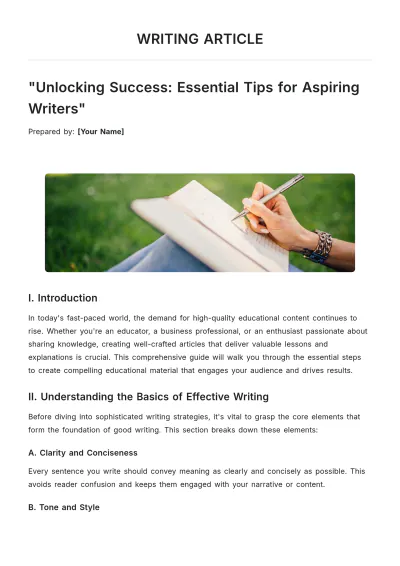 Free Writer Article Template to Edit Online