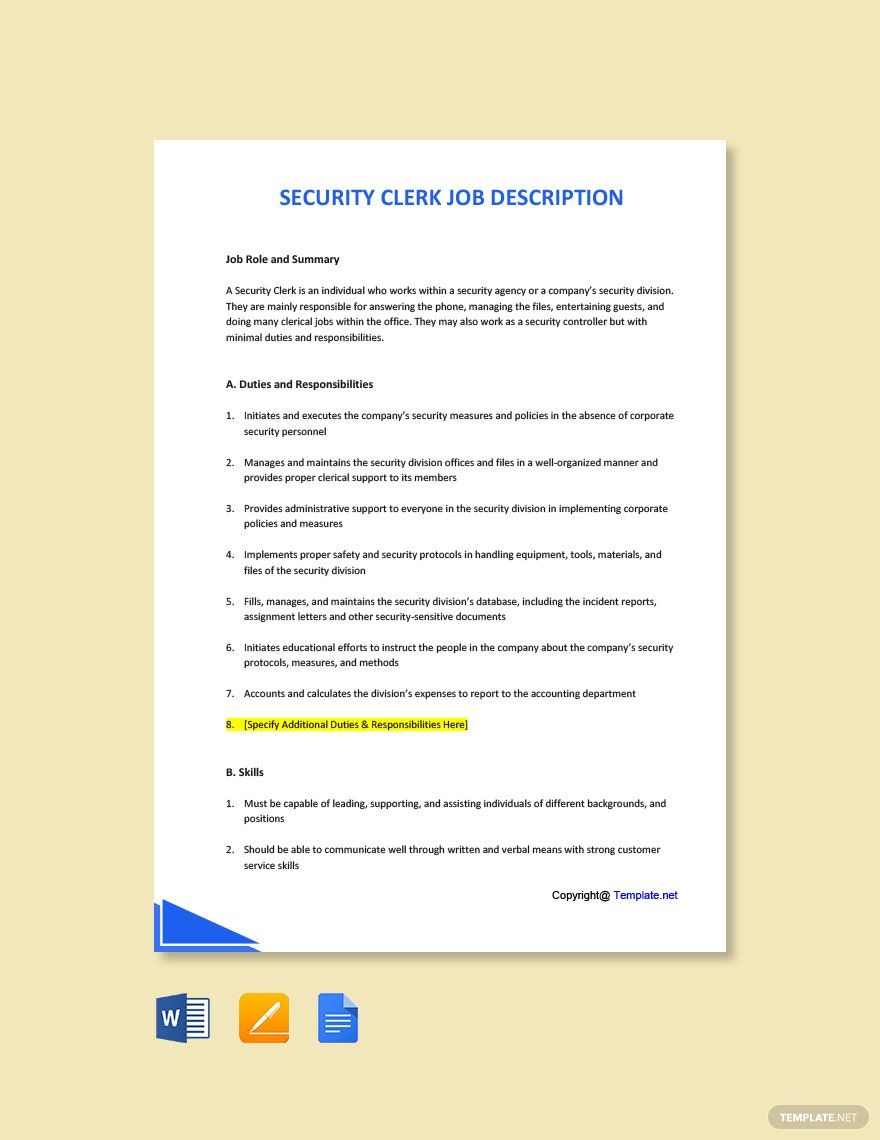 Security Clerk Job Ad/Description Template
