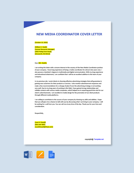 social media coordinator cover letter example