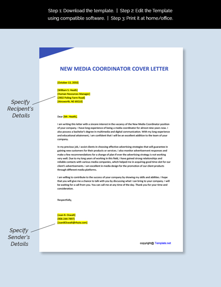 New Media Coordinator Cover Letter Template