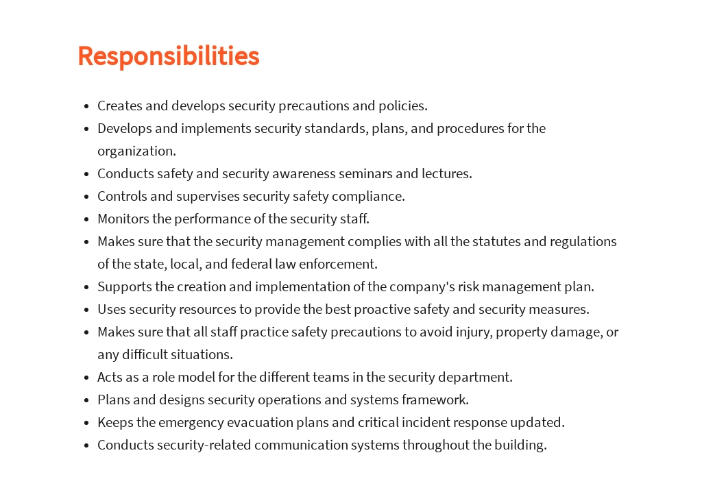 Director of Security Job Ad/Description Template in Google